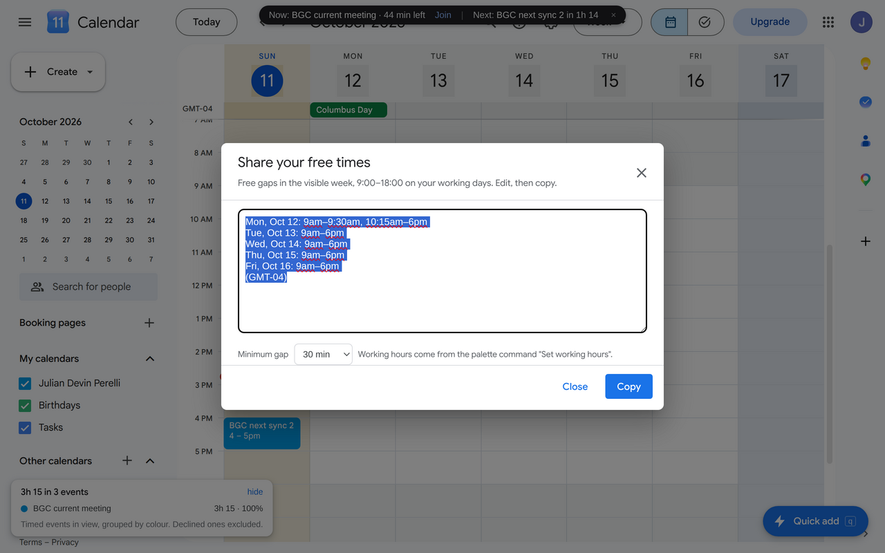 Share free times dialog